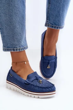 Boto Mokasyny Na Platformie*Damskie Ażurowe Mokasyny Niebieskie Twista