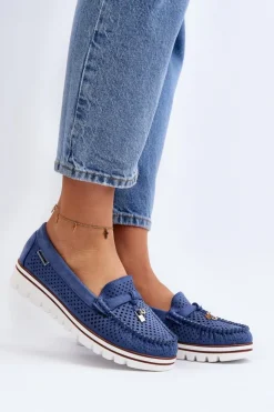 Boto Mokasyny Na Platformie*Damskie Ażurowe Mokasyny Niebieskie Twista