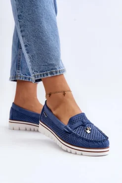 Boto Mokasyny Na Platformie*Damskie Ażurowe Mokasyny Niebieskie Twista