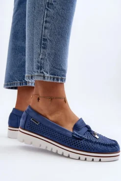 Boto Mokasyny Na Platformie*Damskie Ażurowe Mokasyny Niebieskie Twista