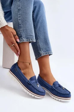 Boto Mokasyny Na Platformie*Damskie Ażurowe Mokasyny Niebieskie Twista