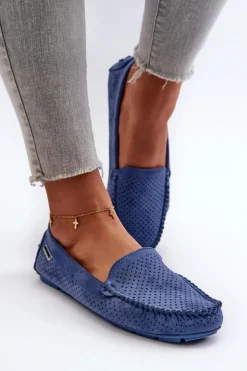 Hot Boto Damskie Ażurowe Mokasyny Niebieskie Rasirna