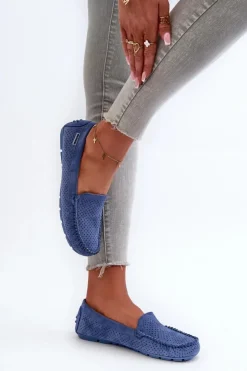 Hot Boto Damskie Ażurowe Mokasyny Niebieskie Rasirna