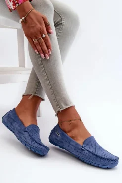 Hot Boto Damskie Ażurowe Mokasyny Niebieskie Rasirna
