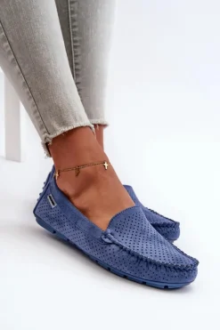 Hot Boto Damskie Ażurowe Mokasyny Niebieskie Rasirna