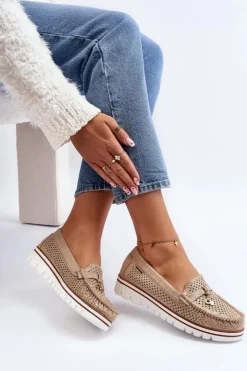 Damskie Boto Damskie Ażurowe Mokasyny Złote Twista