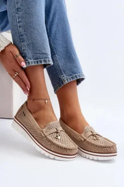 Damskie Boto Damskie Ażurowe Mokasyny Złote Twista