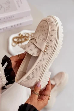 Boto Mokasyny Damskie Zamszowe*Damskie Ażurowe Półbuty Mokasyny Jasnobeżowe Tannes