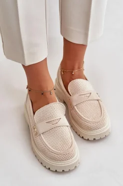 Boto Mokasyny Damskie Zamszowe*Damskie Ażurowe Półbuty Mokasyny Jasnobeżowe Tannes