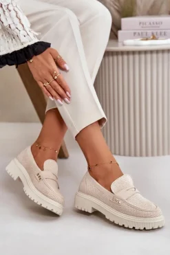 Boto Mokasyny Damskie Zamszowe*Damskie Ażurowe Półbuty Mokasyny Jasnobeżowe Tannes