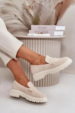 Boto Mokasyny Damskie Zamszowe*Damskie Ażurowe Półbuty Mokasyny Jasnobeżowe Tannes