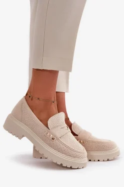 Boto Mokasyny Damskie Zamszowe*Damskie Ażurowe Półbuty Mokasyny Jasnobeżowe Tannes