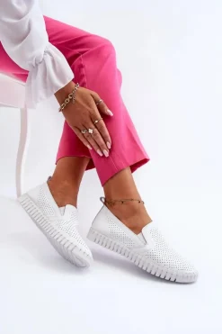 Damskie Buty damskie Vinceza Damskie Ażurowe Półbuty Skórzane Wsuwane Białe Theophia