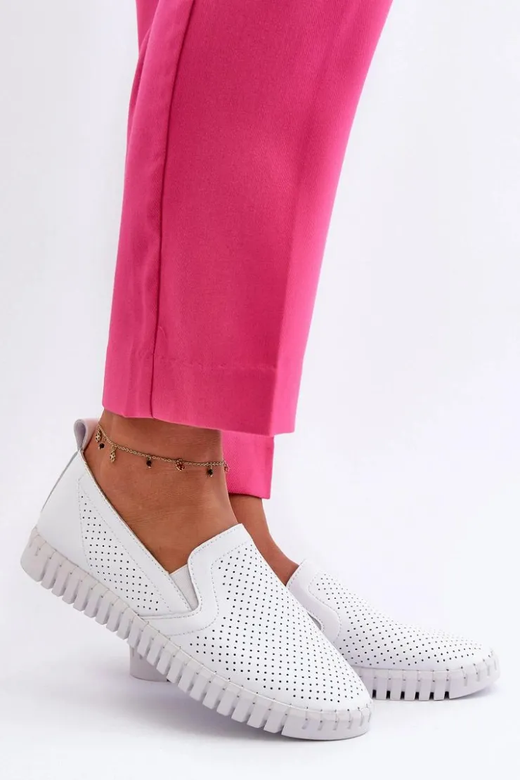 Damskie Buty damskie Vinceza Damskie Ażurowe Półbuty Skórzane Wsuwane Białe Theophia