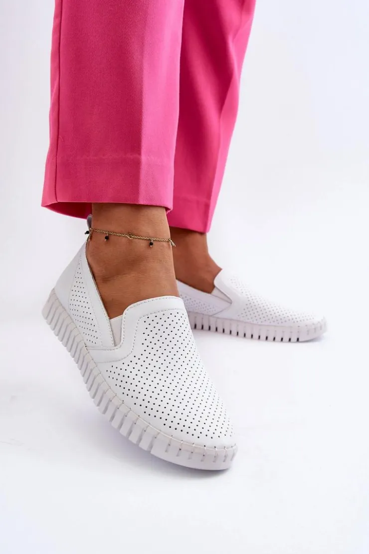 Damskie Buty damskie Vinceza Damskie Ażurowe Półbuty Skórzane Wsuwane Białe Theophia