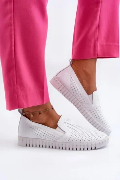 Damskie Buty damskie Vinceza Damskie Ażurowe Półbuty Skórzane Wsuwane Białe Theophia