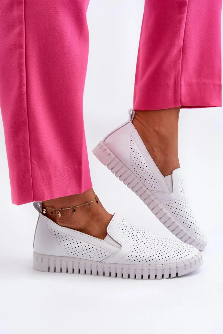Damskie Buty damskie Vinceza Damskie Ażurowe Półbuty Skórzane Wsuwane Białe Theophia