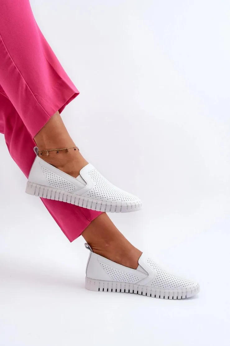 Damskie Buty damskie Vinceza Damskie Ażurowe Półbuty Skórzane Wsuwane Białe Theophia