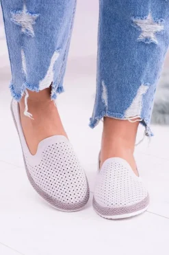 Damskie buty S.Barski Baleriny Klasyczne*Damskie Ażurowe Szare Balerinki Eparo