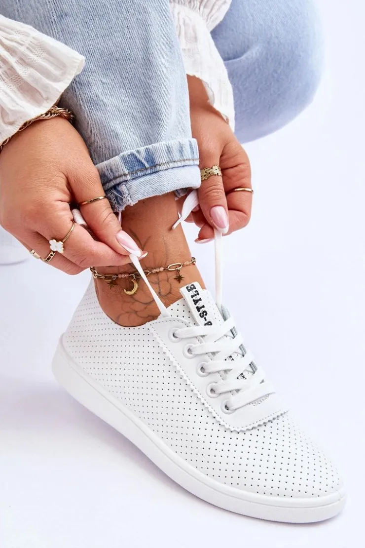 Damskie Boto Damskie Ażurowe Sznurowane Trampki Białe Carinel