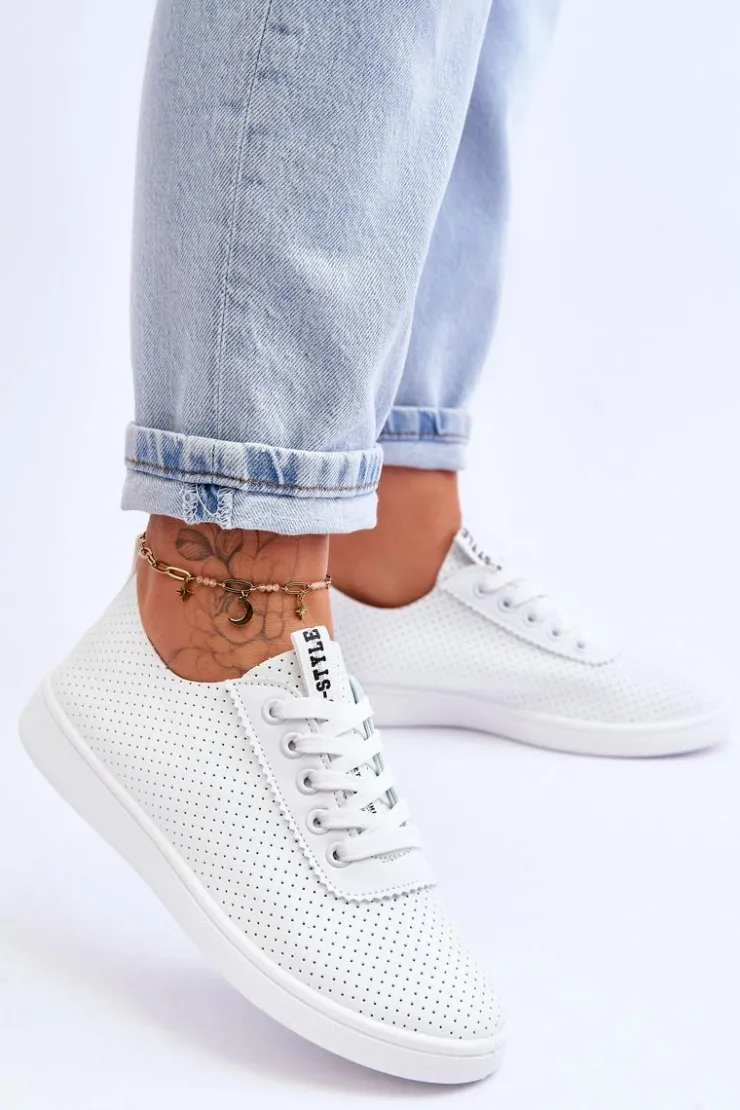 Damskie Boto Damskie Ażurowe Sznurowane Trampki Białe Carinel