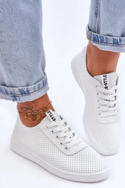 Damskie Boto Damskie Ażurowe Sznurowane Trampki Białe Carinel