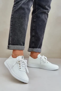 New Boto Damskie Ażurowe Sznurowane Trampki Jasnobeżowe Carinel Beżowy