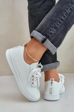 New Boto Damskie Ażurowe Sznurowane Trampki Jasnobeżowe Carinel Beżowy