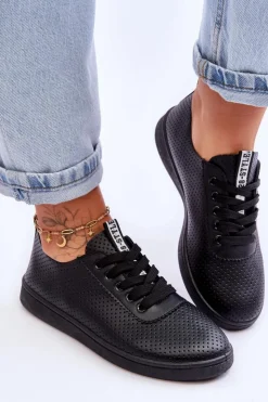 Sale Boto Damskie Ażurowe Sznurowane Trampki Czarne Carinel