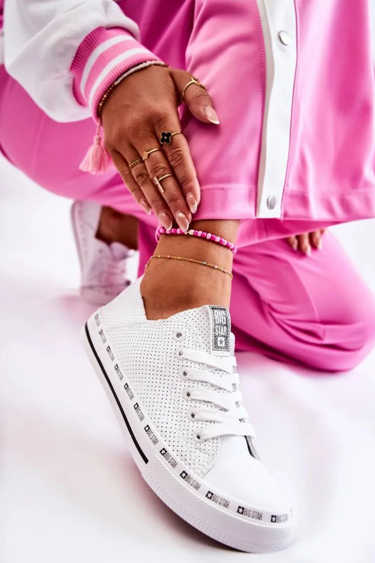 Big Star Shoes Trampki Damskie Big Star|Trampki Damskie Niskie*Damskie Ażurowe Trampki Big Star Białe FF274024