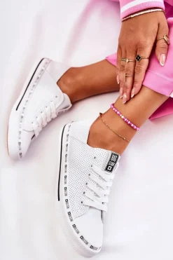 Big Star Shoes Trampki Damskie Big Star|Trampki Damskie Niskie*Damskie Ażurowe Trampki Big Star Białe FF274024