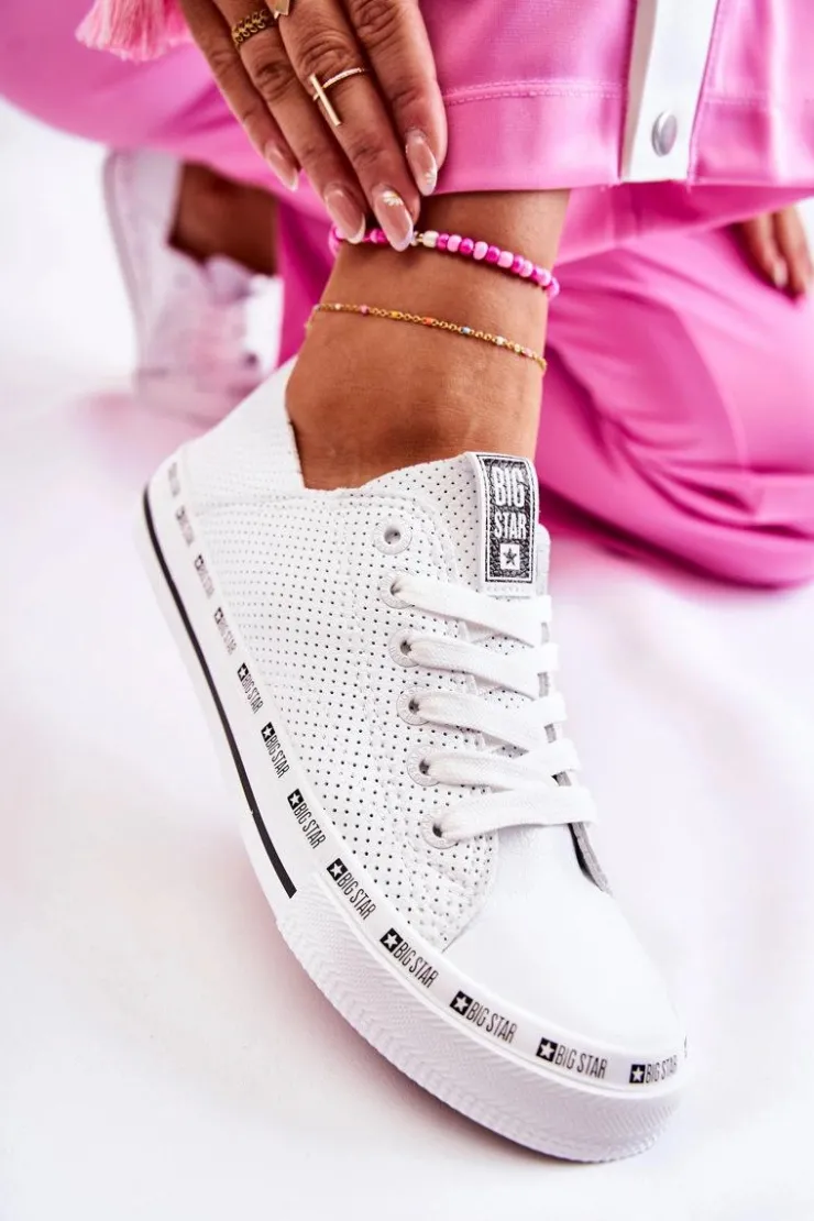 Big Star Shoes Trampki Damskie Big Star|Trampki Damskie Niskie*Damskie Ażurowe Trampki Big Star Białe FF274024
