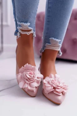 Boto Baleriny Klasyczne*Damskie Balerinki Lu Boo Różowe Z Kwiatem Transparentne Dairin