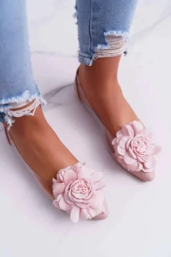 Boto Baleriny Klasyczne*Damskie Balerinki Lu Boo Różowe Z Kwiatem Transparentne Dairin