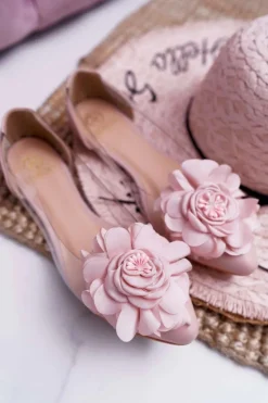 Boto Baleriny Klasyczne*Damskie Balerinki Lu Boo Różowe Z Kwiatem Transparentne Dairin