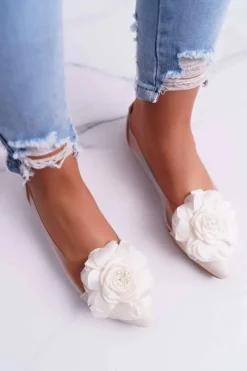 Boto Baleriny Klasyczne*Damskie Balerinki Lu Boo Beżowe Z Kwiatem Transparentne Dairin