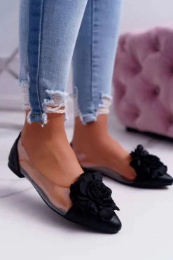 Damskie Boto Damskie Balerinki Lu Boo Czarne Z Kwiatem Transparentne Dairin
