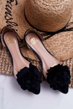 Damskie Boto Damskie Balerinki Lu Boo Czarne Z Kwiatem Transparentne Dairin