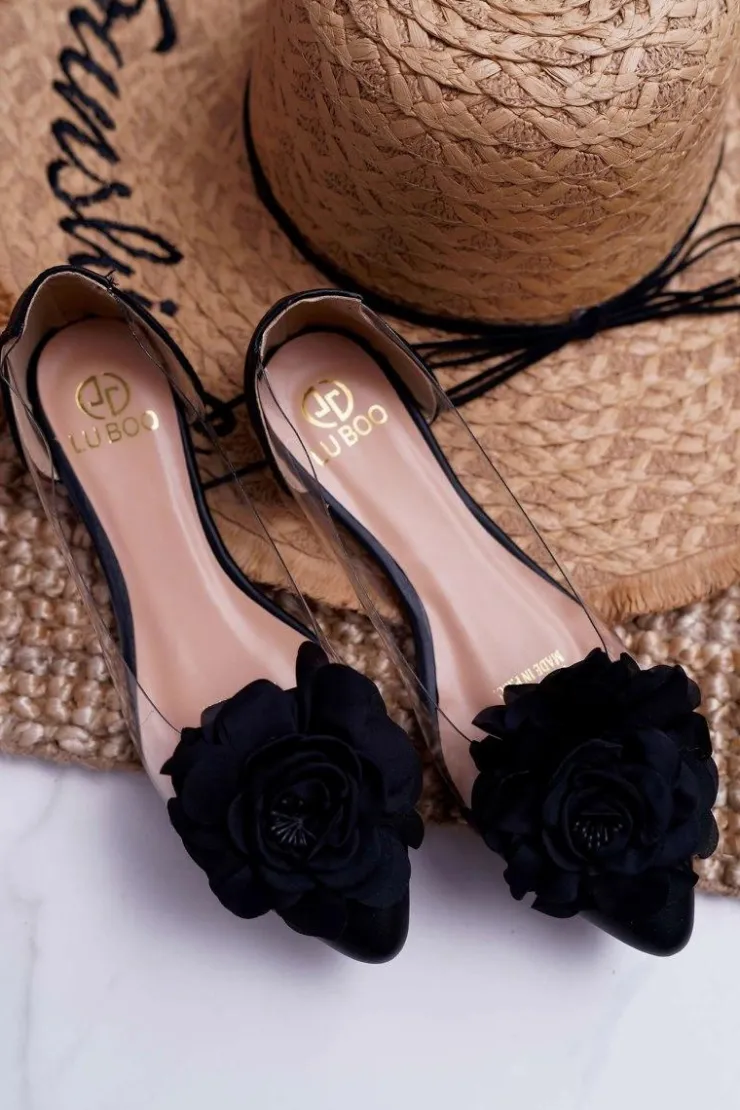 Damskie Boto Damskie Balerinki Lu Boo Czarne Z Kwiatem Transparentne Dairin