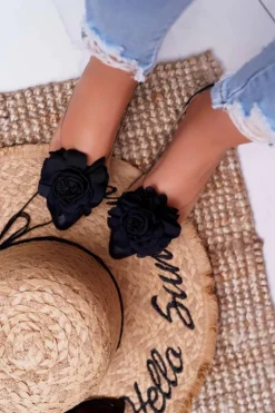 Damskie Boto Damskie Balerinki Lu Boo Czarne Z Kwiatem Transparentne Dairin