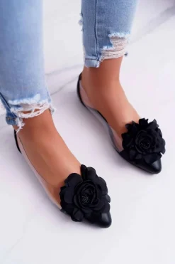 Damskie Boto Damskie Balerinki Lu Boo Czarne Z Kwiatem Transparentne Dairin