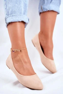 Boto Baleriny Klasyczne*Damskie Balerinki Zamsz Beżowe Bueno