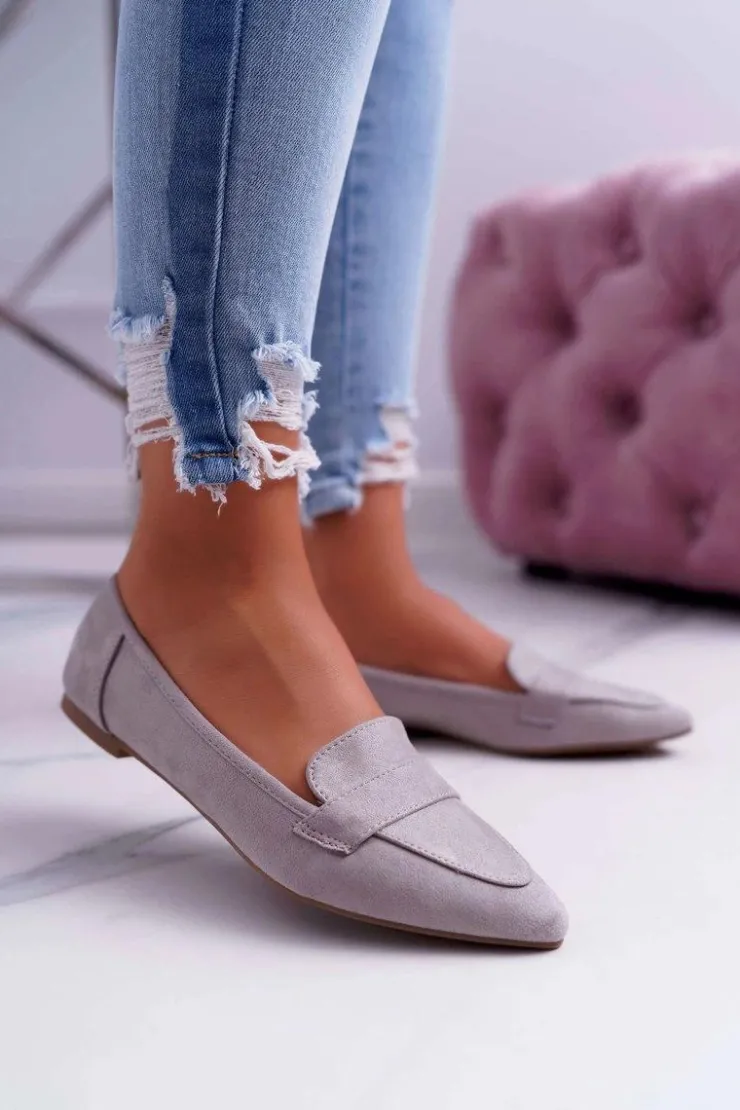 Damskie Boto Damskie Balerinki Zamszowe Lordsy Szare Gretar