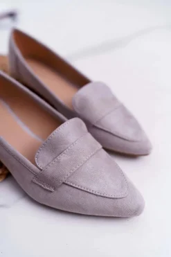 Damskie Boto Damskie Balerinki Zamszowe Lordsy Szare Gretar