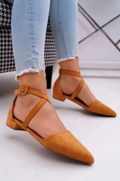 Boto Damskie Balerinki Zamszowe w Szpic Camel Vontare
