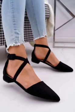 Damskie Boto Damskie Balerinki Zamszowe w Szpic Czarne Vontare