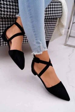 Damskie Boto Damskie Balerinki Zamszowe w Szpic Czarne Vontare