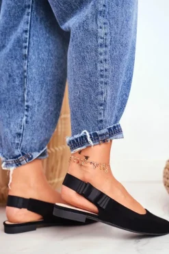 Damskie Buty Sergio Leone Damskie Balerinki Zamszowe Sergio Leone BL615 Czarne Lilon