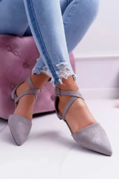 Damskie Boto Damskie Baleriny Szare Zamszowe W Szpic Medena