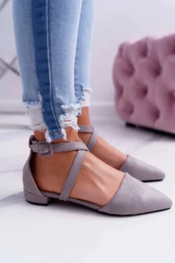 Damskie Boto Damskie Baleriny Szare Zamszowe W Szpic Medena